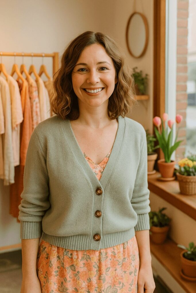 Boutique Inhaberin freut sich über den Frühling und macht Instagram Content